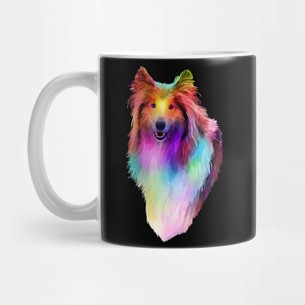 Rainbow Psychedelic Rough Coated Collie Dog Portrait by Art by Deborah Camp